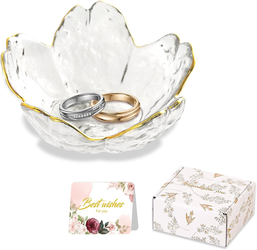 Birthday Gifts for Women Jewelry Dish Glass Ring Dish Holder Jewelry Tray Cute Vanity Organizer Room Decor Jewellery Tray Crystals Trinket Dish Nightstand Bedroom Decor Christmas Friendship Gifts