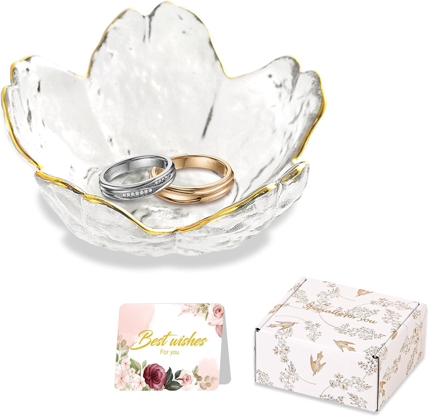 Birthday Gifts for Women Jewelry Dish Glass Ring Dish Holder Jewelry Tray Cute Vanity Organizer Room Decor Jewellery Tray Crystals Trinket Dish Nightstand Bedroom Decor Christmas Friendship Gifts