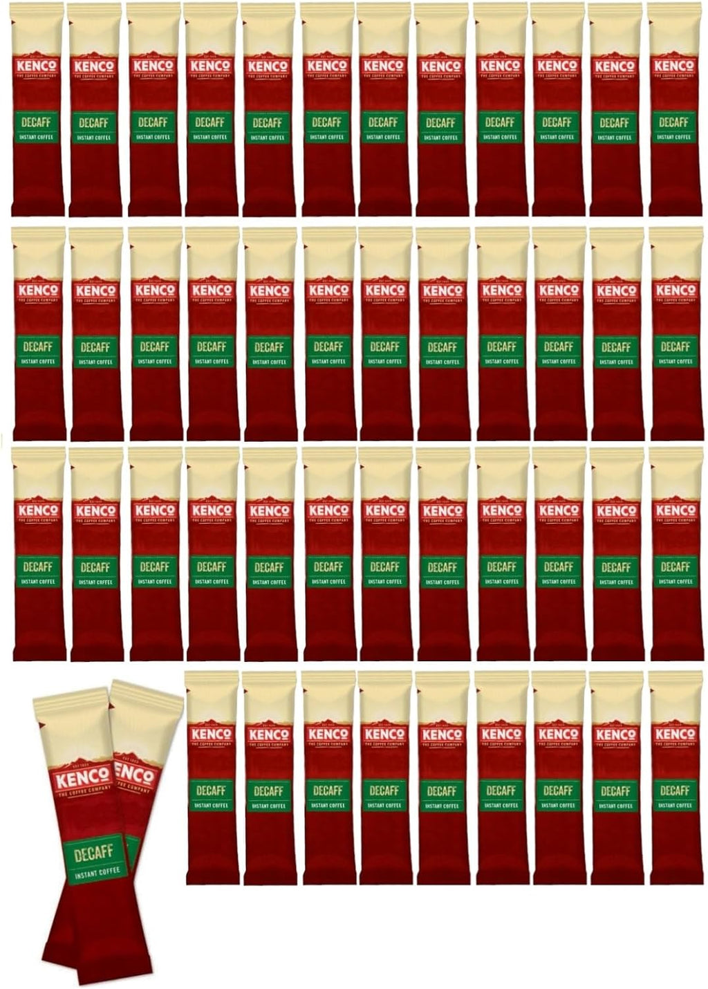 50x Kenco Decaf Instant Coffee Sachets, Each Stick 1.8g (SOLD LOOSE)