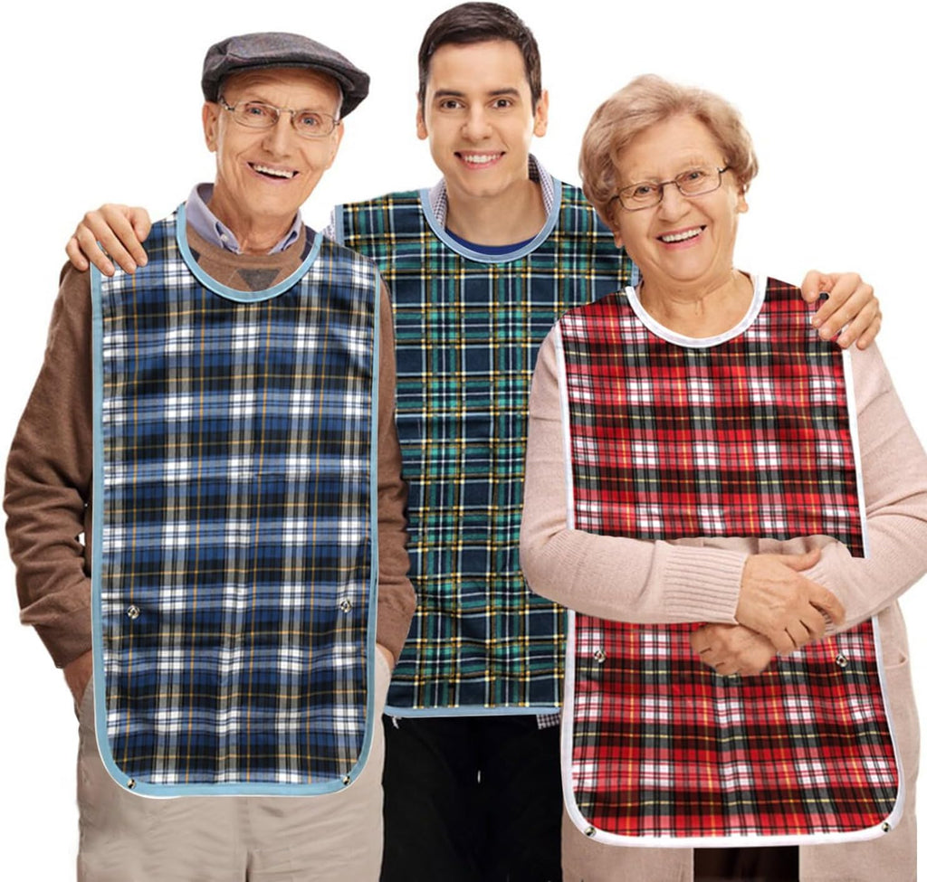 Adult Bibs for Eating,30" x 19.5"Large Feeding Adult Bibs,Reusable Washable Dining Clothing Protectors with Optional Crumb Catcher,Absorbent Apron for Seniors, Elderly or disabled(3 Pack)