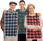Adult Bibs for Eating,30" x 19.5"Large Feeding Adult Bibs,Reusable Washable Dining Clothing Protectors with Optional Crumb Catcher,Absorbent Apron for Seniors, Elderly or disabled(3 Pack)
