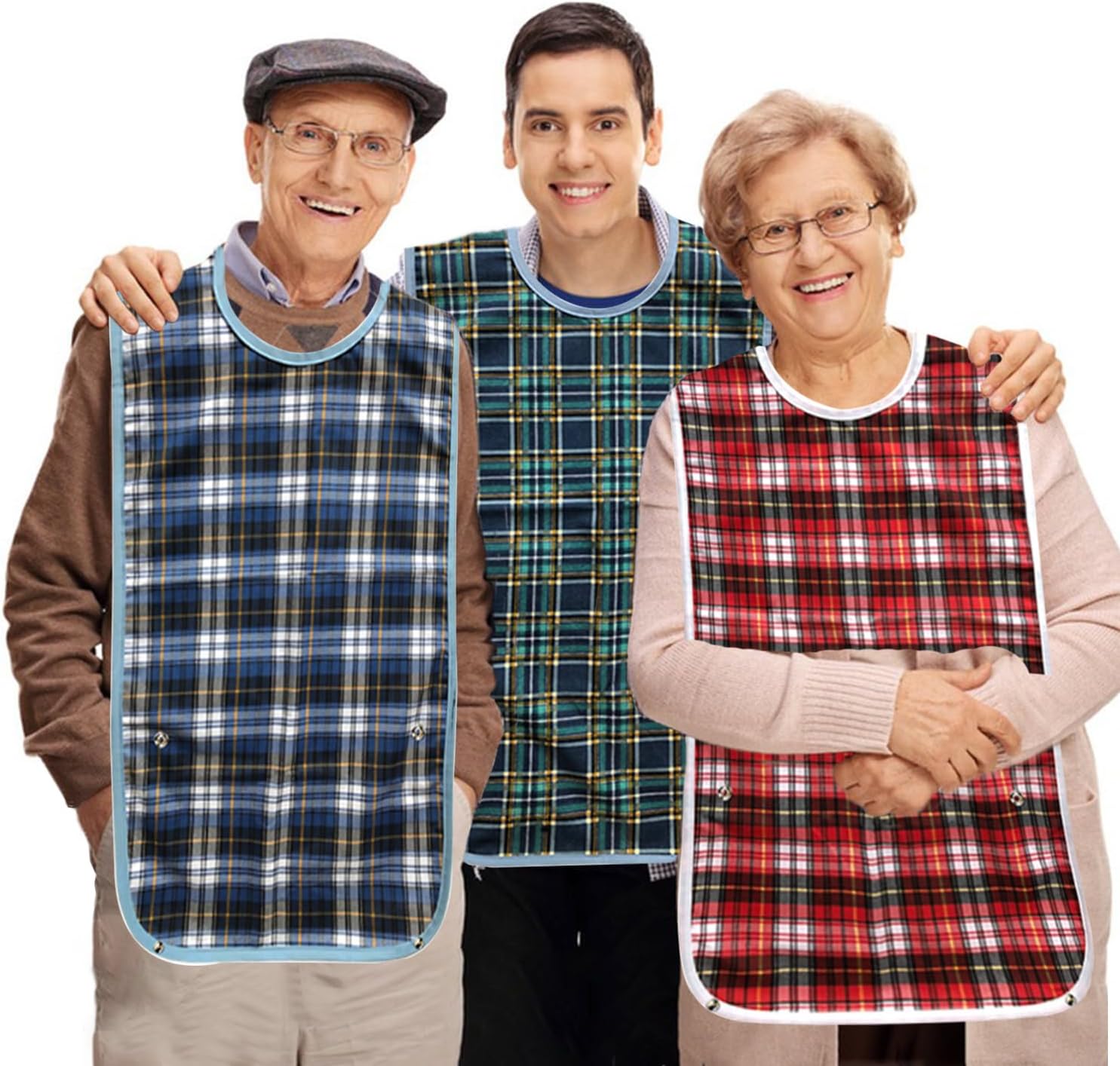 Adult Bibs for Eating,30" x 19.5"Large Feeding Adult Bibs,Reusable Washable Dining Clothing Protectors with Optional Crumb Catcher,Absorbent Apron for Seniors, Elderly or disabled(3 Pack)