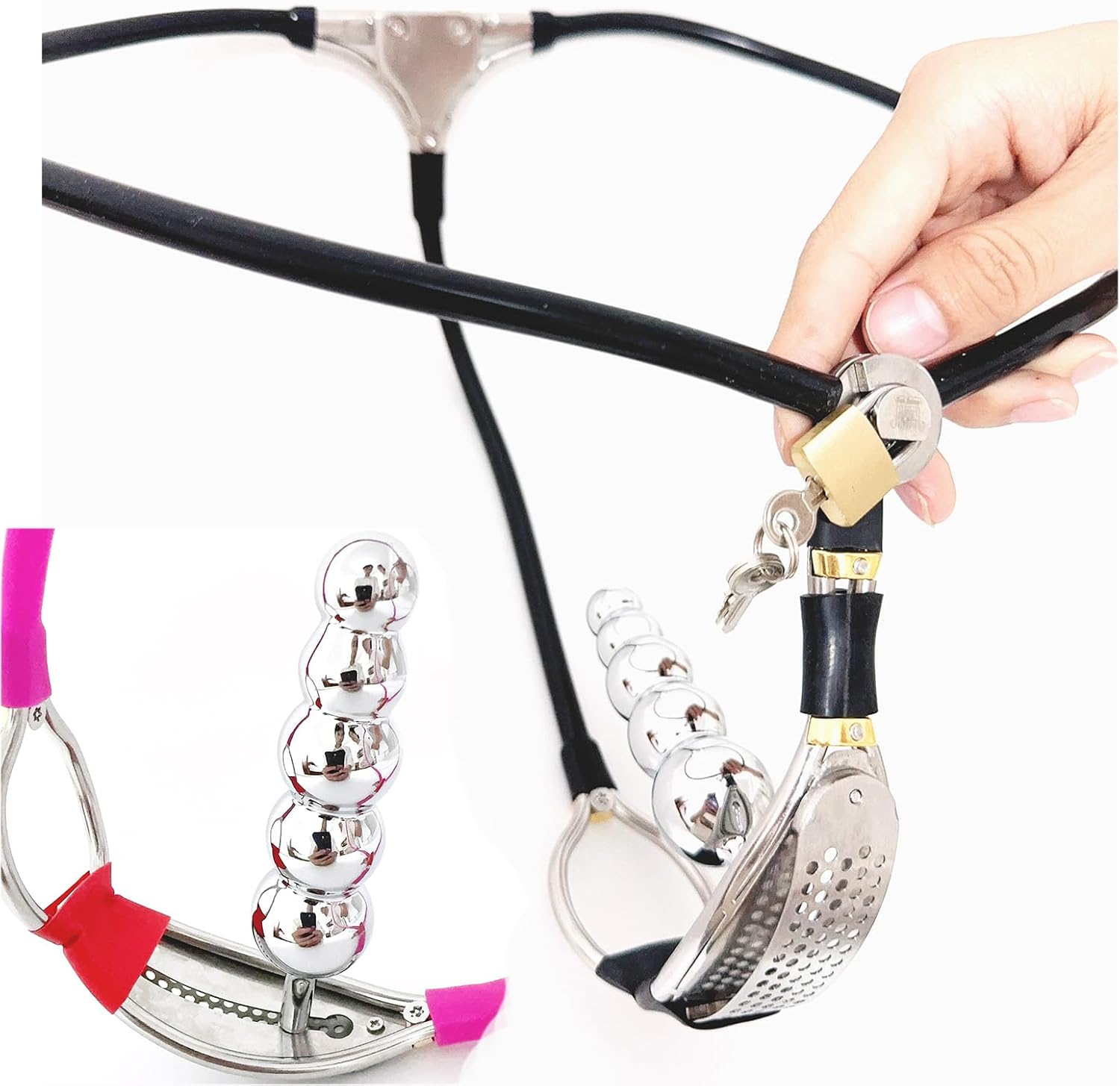 Female Stainless Steel Chastity Belt Invisible Adjustable Panties Device Lockable Underwear Bondage Briefs with Vaginal Plug (Black, 90-110cm)
