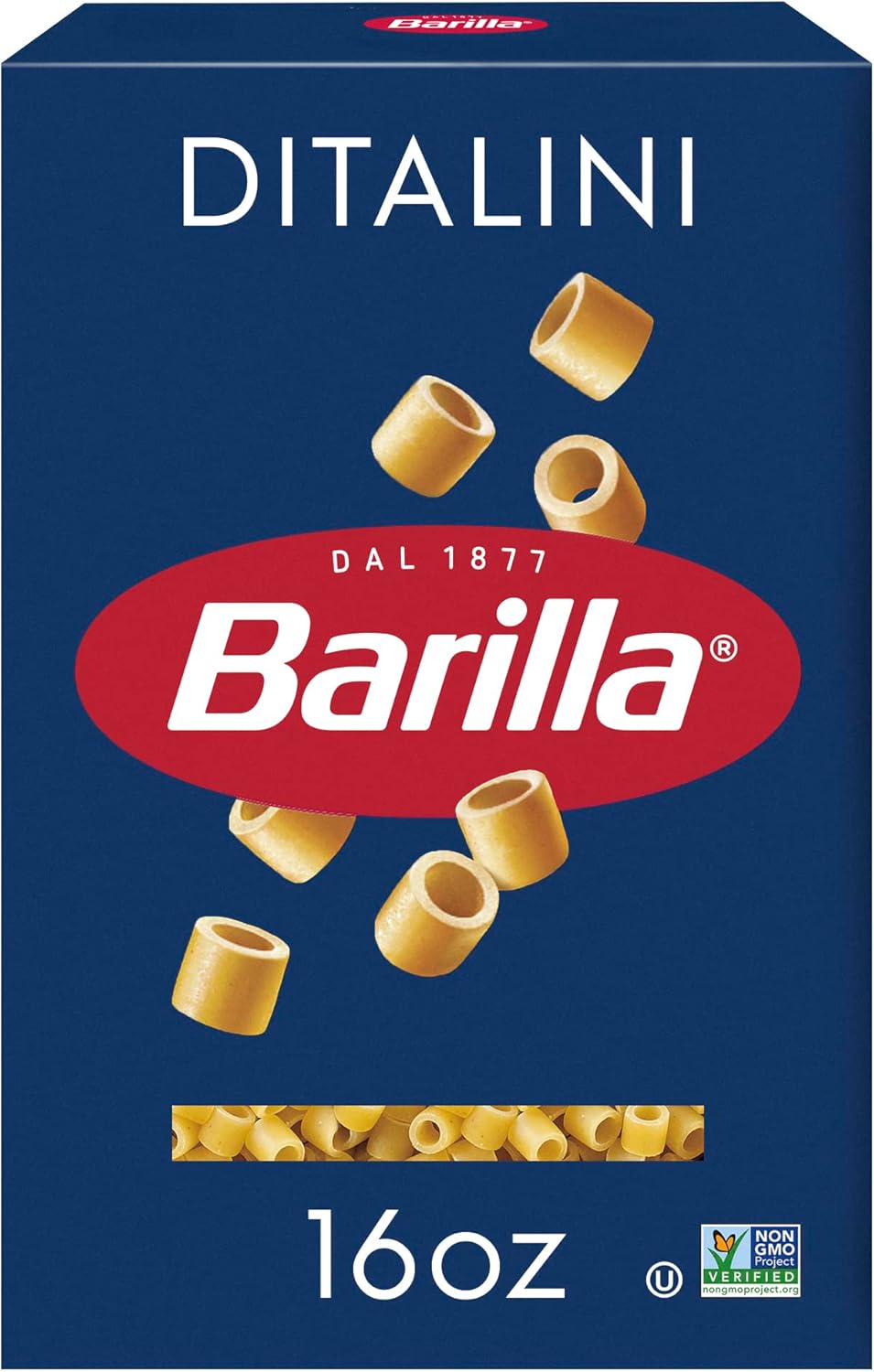 Barilla Ditalini Pasta, 16 oz. Box - Non-GMO, Made with Durum Wheat Semolina - Kosher Certified