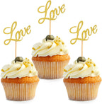 Love Cupcake Toppers, 48Pcs Gold Glitter Dessert Food Cake Picks for Baby Shower Wedding Engagement Bridal Birthday Party Supplies