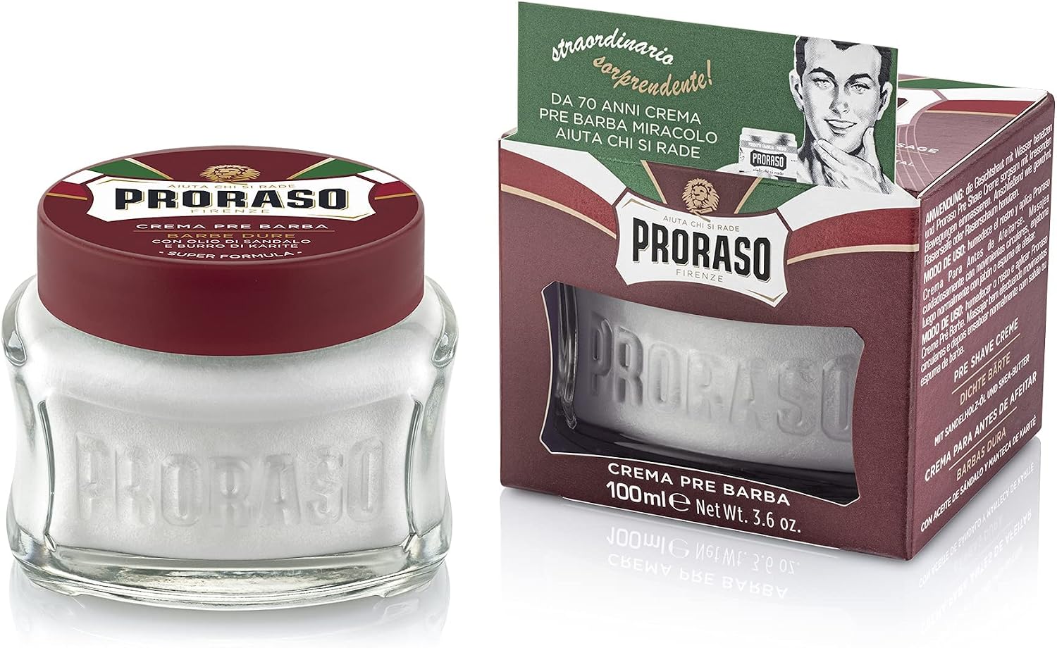 Proraso Pre Shave Conditioning Cream - Sandalwood Oil & Shea Butter - Moisturizing & Nourishing for Coarse or Hard Beards - Premium Italian Pre Shave Cream - 3.6oz