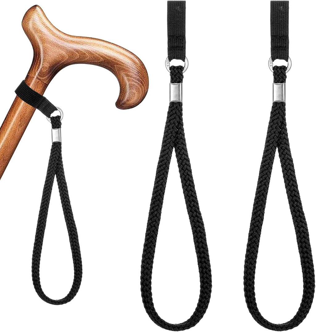 2PCS Walking Cane Wrist Strap, Adjustable Walking Stick Wrist Straps Elderly Crutches Accessories for Foldable Walking Stick Standing Canes (Black)