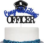 Congratulations Officer Cake Topper, Police Officer Graduation Decorations, Congrats Police Officer, Police Academy Graduation Party Decorations (Black and Blue Glitter)