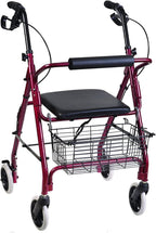 DMI Ultra Lightweight Folding Aluminum Rollator Walker with Adjustable Handle Height, FSA and HSA Eligible, Cushioned Flip Up Seat and Convenient Storage Basket, Burgundy
