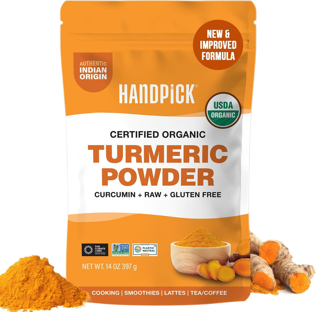 HANDPICK, Organic Turmeric Powder with Curcumin (397g/14oz) | Authentic Indian Origin | Gluten Free | Made from Turmeric Root