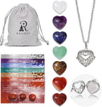 Raicegs Heart Shaped Crystals and Healing Stones 7 Chakra Crystal Necklace 0.8 inch Heart Gemstones Natural Stones Necklaces for Women Spiritual Gift for Women Teen