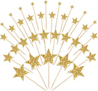 35 Pcs Gold Star Cupcake Toppers Glitter Star Cake Topper Gold Stars Decorations Cupcake Picks Cake Decorations for Party Birthday Baby Shower Wedding Bridal Gender Reveal Supplies (Mixed Size)