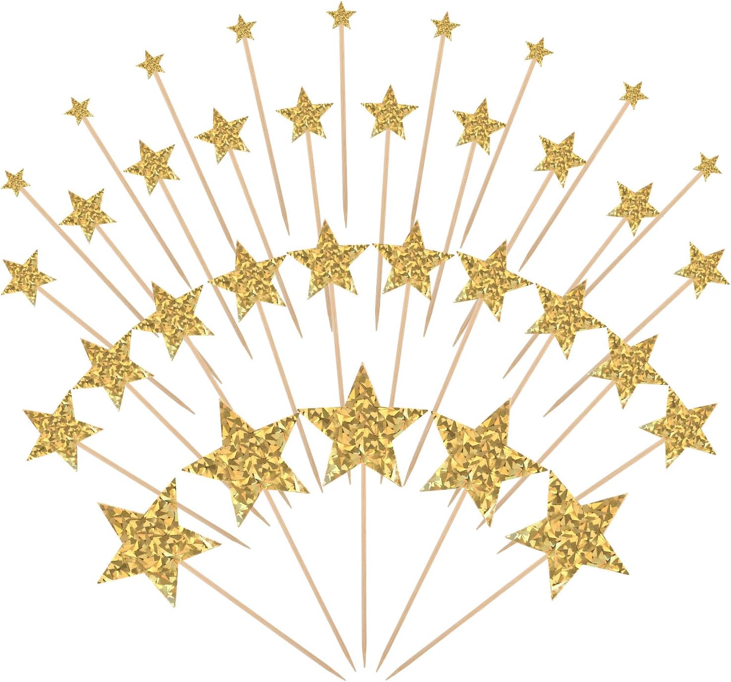 35 Pcs Gold Star Cupcake Toppers Glitter Star Cake Topper Gold Stars Decorations Cupcake Picks Cake Decorations for Party Birthday Baby Shower Wedding Bridal Gender Reveal Supplies (Mixed Size)