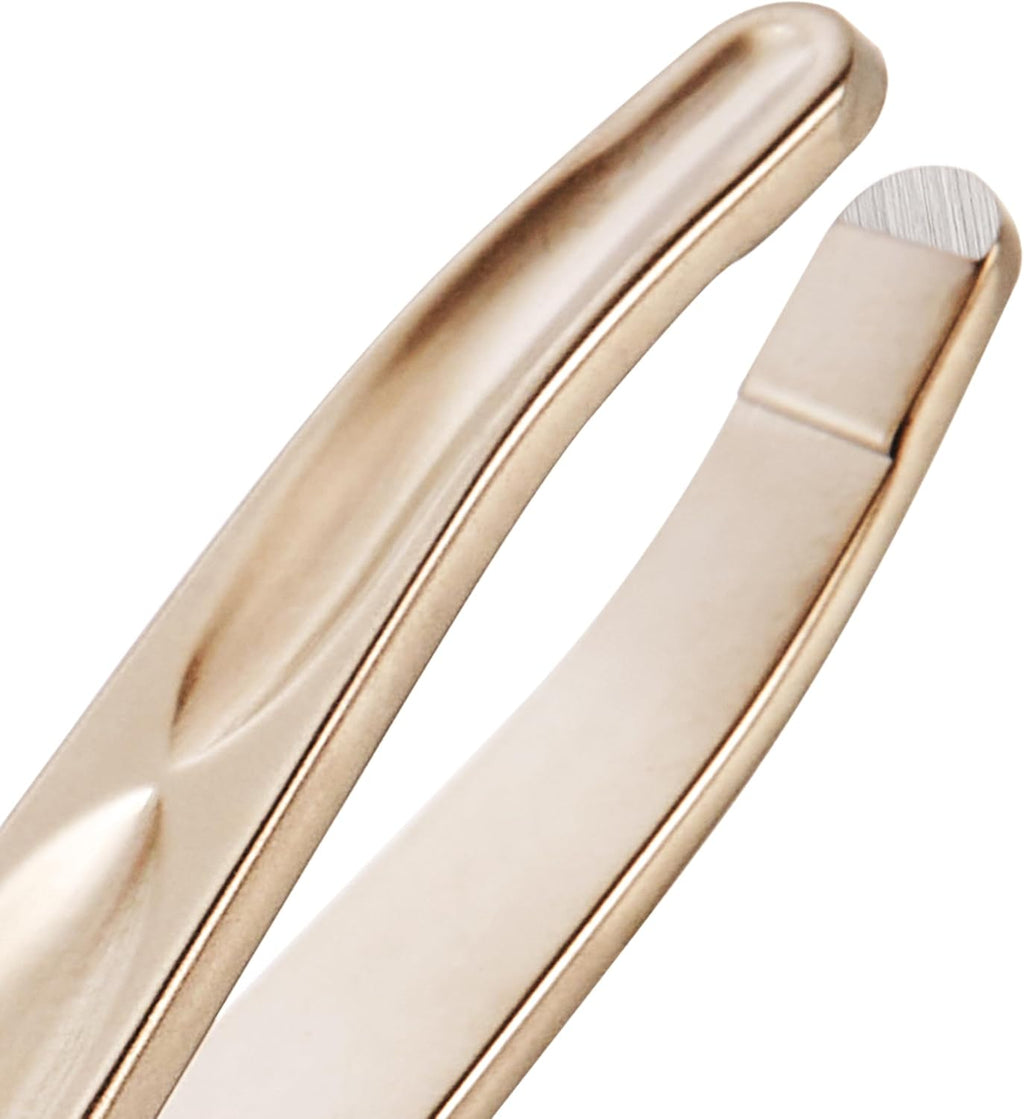Tweezers for Man, Professional Round Tips Plucker for Chin, with Leather Travel Case (Light Gold)