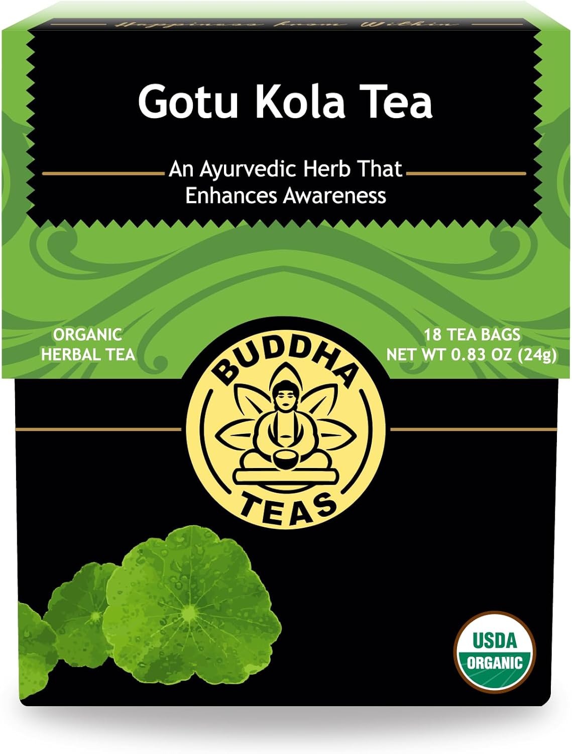 Buddha Teas Organic Gotu Kola Tea - OU Kosher, USDA Organic, CCOF, 18 Bleach-Free Tea Bags