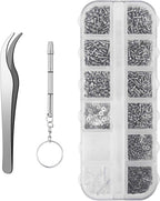 1100Pcs Eyeglasses Repair Kit, Tiny Sunglasses Screws, Glasses Screws and 5 Pairs Nose Pads with Micro Screwdriver Tweezer for Watch Clock Spectacle Eye Glass Repair