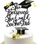 1Pc She Believed She Could So She Did Cake Topper, 2026 Graduation Cake Topper, Graduation Decorations for Girls, High School/College/University Graduation Decoration - Black Glitter