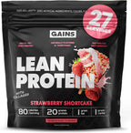 Gains in Bulk Lean Protein Powder With Collagen Peptides, Gluten Free Grass Fed Whey, 20 G Protein & 5 G Collagen, Plant Enzymes to Support Digestion, Natural Flavor, Strawberry Shortcake, 27 Servings