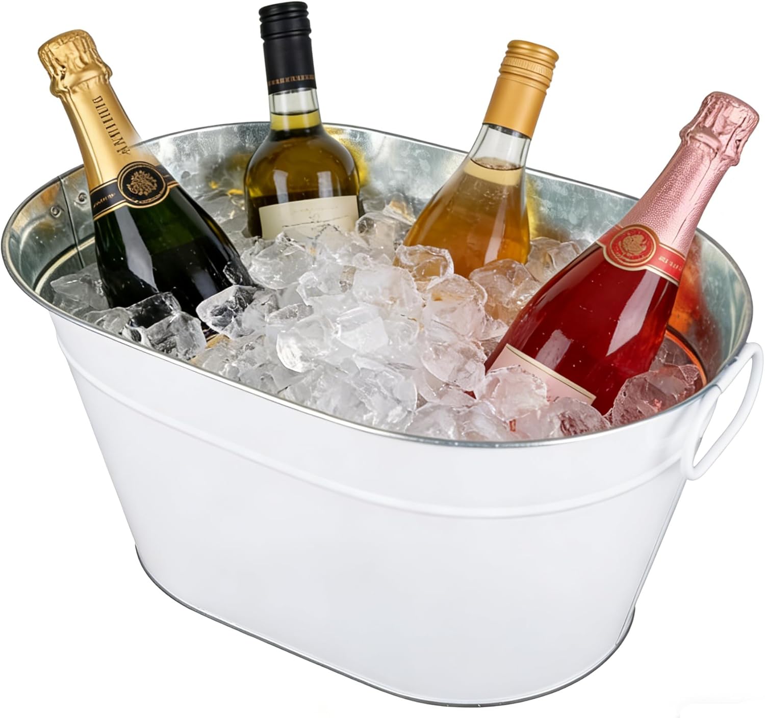 1 Pack Galvanized Beverage Tub, 3 Gallon Ice Buckets Metal Drink Buckets with Handles for Champagne Cocktails Wine Beer for Catering MimosaBars Parties, White (1)