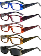 Eyekepper 5-Pack Spring Hinges Tiger Patterned Temples Rectangular Reading Glasses Sunshine Readers +3.0