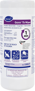 Oxivir Diversey Tb 5388471 Ready-to-Use Disinfectant Cleaning Wipes, Accelerated Hydrogen Peroxide, Large 7x8-Inch Sheets, 60-Wipes, 1-Slim Canister