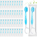50 Pack Individually Wrapped Disposable Mini Travel Toothbrushes, 5 in 1 Pre-Pasted Toothbrush Brush+Floss+Pick+Tongue Scraper On The Go Portable Toothbrush with Freshening Bead, Coolmint