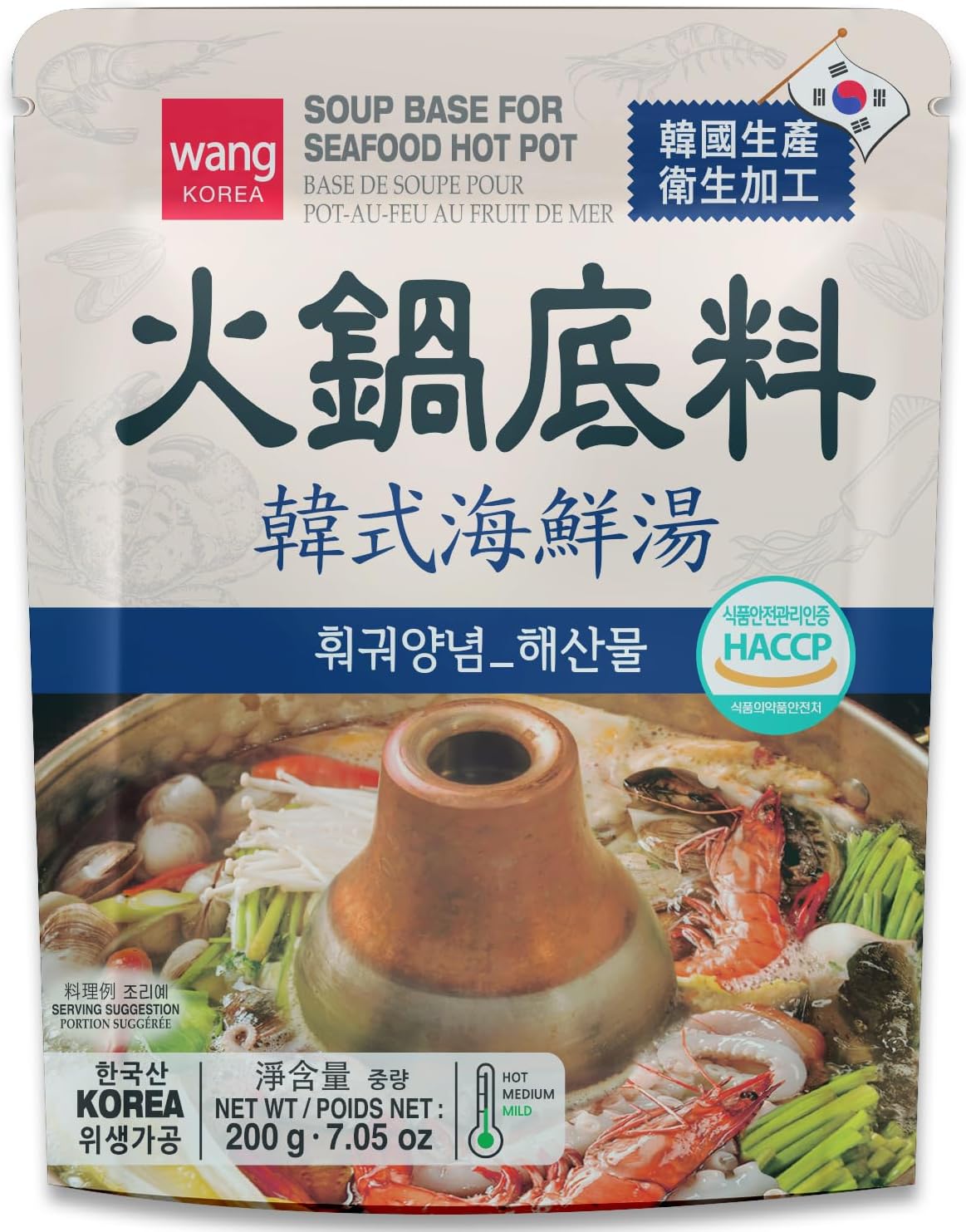 Wang Spicy Seafood Hot Pot Soup Base - Korean Hotpot Broth with Sichuan Peppercorn, Authentic Asian Shabu Shabu Seasoning, Ready in 3 Minutes, Made in Korea - 7.05 Ounce - Pack of 1