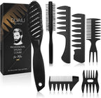 Hair Brush for Men, DUAIU 7Pcs Combs for Men, Hair Styling Comb Set with Vent Hair Brushes, Quiff Round Hair Brush, Wide Tooth Combs, Texture Comb for Blow Drying, Detangling, Grooming, Hairdressing