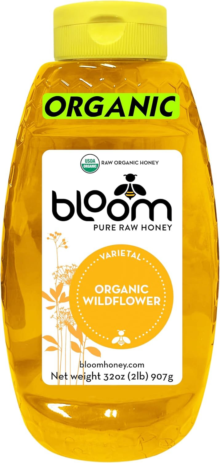 Bloom Honey 100% Pure Organic Raw Unfiltered and Unpasteurized Raw Honey (WILDFLOWER, 32oz)