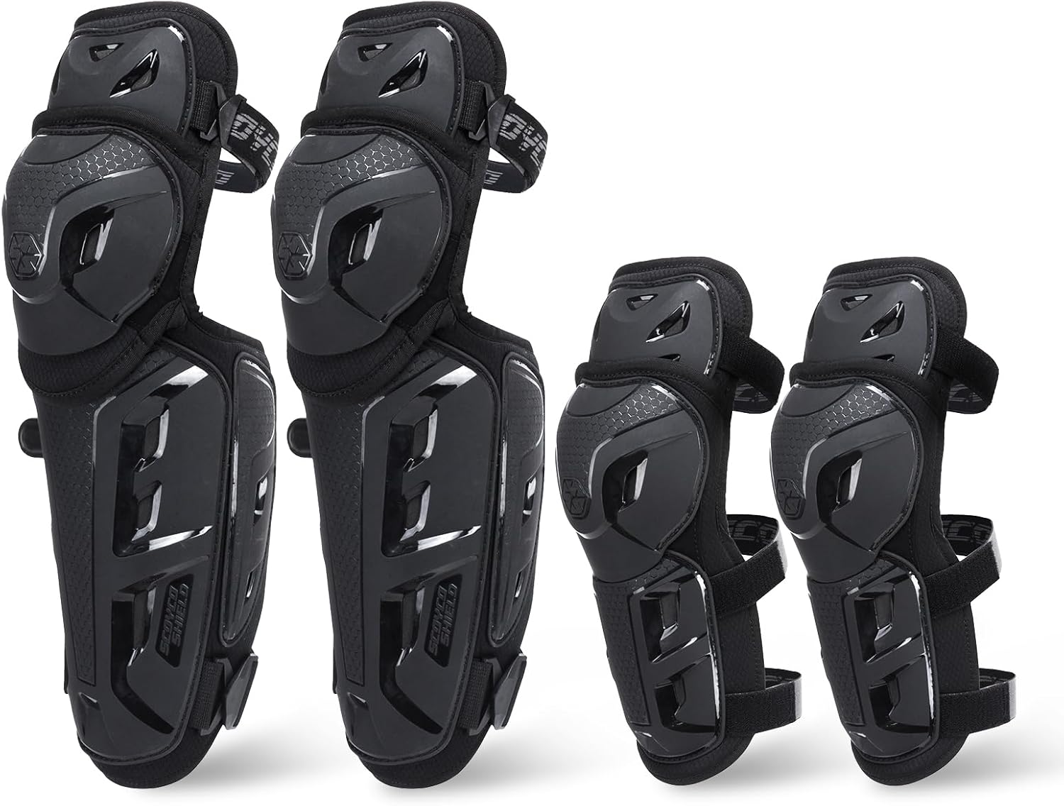 SCOYCO Motorcycle Knee Pads for Men - CE Level 1 Motocross Knee and Elbow Guards Protective Gear Armor with 45°-180° Knee Flexibility Design Adjustable Elastic Band