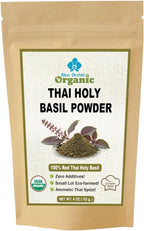Organic Thai Holy Basil Powder - Premium Ground Hot Spice - Culinary Seasoning for Soups, Stir-fries, and Asian Cuisine (4 OZ)