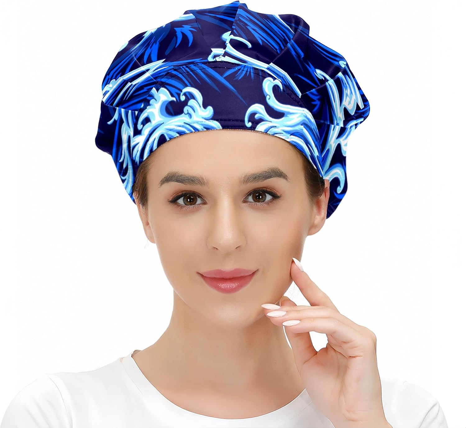 Working Cap with Button and Sweatband Adjustable Tie Back Bouffant Hats Printed Multi Color for Woman Man.Starry Sky