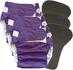 3 Pack Adult Cloth Diapers with Oversized Diaper Inserts, TPU Waterproof Nappy Reusable Washable Elderly Incontinence Care Protection Nappies Underwear for Men or Women, Waist 23.6-35.4 Inches (M)