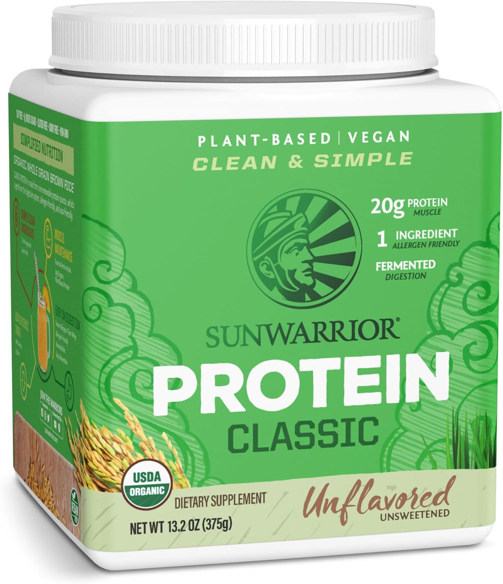 Sunwarrior Brown Rice Protein Powder with Bcaa & Amino Acids Raw Rice Protein Shake Gluten Free Low Carb Dairy Free | Plant Based Classic Sprouted Brown Rice Protein Powder Natural 375g