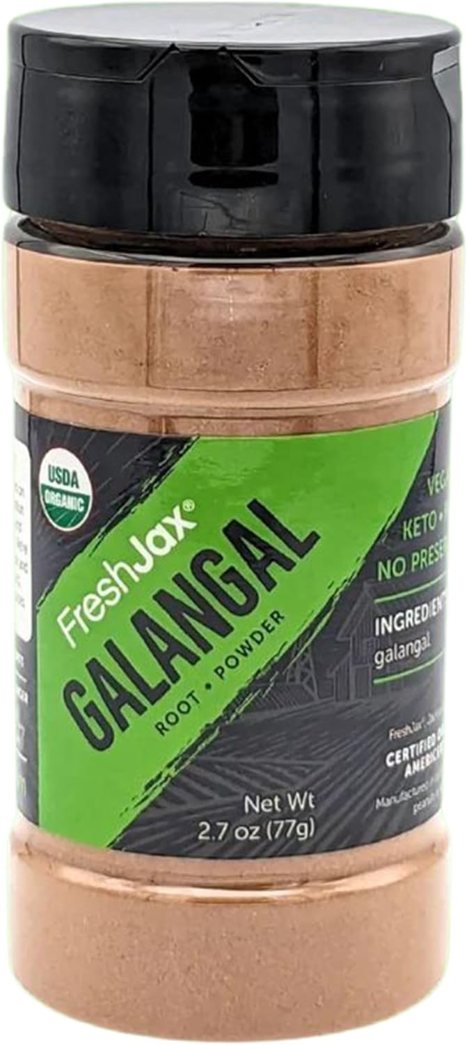 FreshJax Organic Galangal Root Powder – 2.7 oz | Authentic Thai Spice for Curries, Soups, Stir-Fries & Marinades | Non-GMO, Gluten-Free, Keto, Paleo | No Preservatives - Made in USA