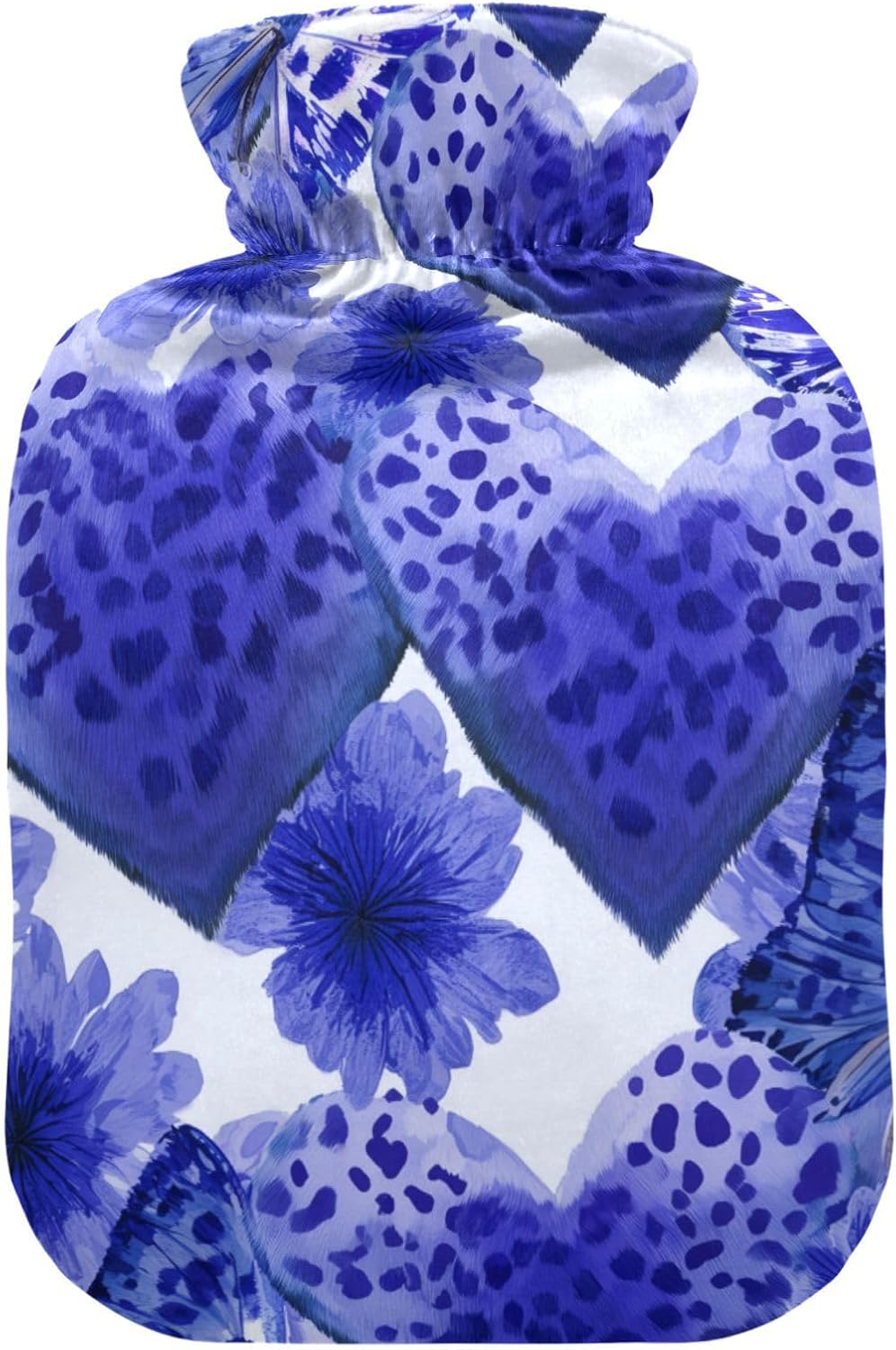OTVEE Animal Print Heart Design Hot Water Bottle with Cover, BPA Free PVC 2L Large Hot Water Bag for Pain Relief Menstrual Cramp Sore Muscles Hot and Cold Compress Therapy