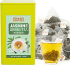 Chinese Green Tea Bag Loose Leaf Pure Leaves in Iron Can Jasmine Green Tea Bags | 100% Natural with No Artificial Additives | 50 Count