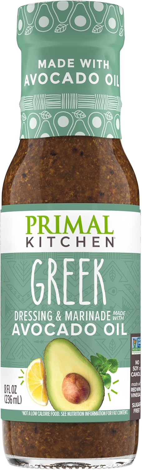 Primal Kitchen Greek Vinaigrette & Marinade Salad Dressing made with Avocado Oil, Whole30 Approved, Certified Paleo, and Keto Certified, 8 Fluid Ounces, 8 Fl Oz (Pack of 1) (PKDRESS-GV6)