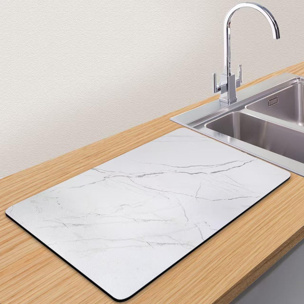 Marble Pattern Dish Drying Mat, Absorbent Coffee Bar Mat for Kitchen Counter, Non-slip Pad with Rubber Backed, Washable and Easy to Clean 12" x 20" Light Marble