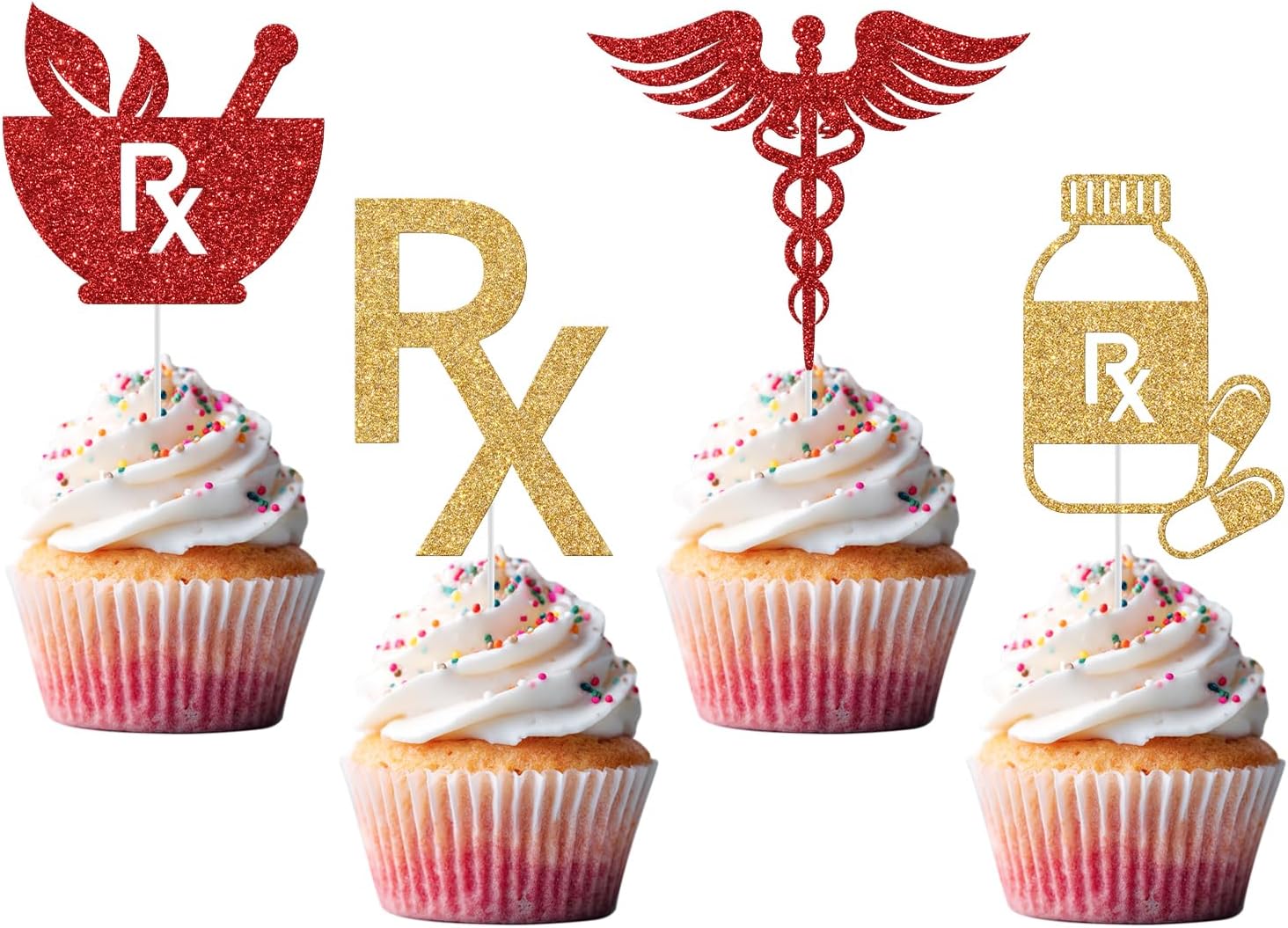 Pharmacist Themed Cupcake Toppers, Rx Cupcake Toppers, Congrats Pharmacist, Medical Pharmacy School Graduation Party Decorations 20pcs