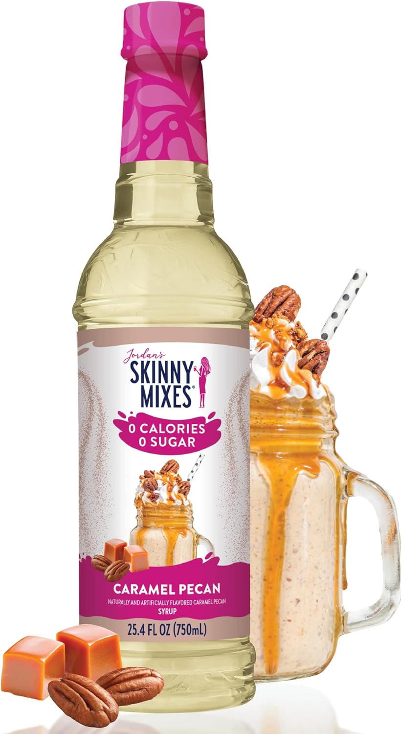Jordan's Skinny Mixes Syrups Sugar Free Coffee Syrup, Caramel Pecan Flavor Drink Mix, Zero Calorie Flavoring for Chai Latte, Protein Shake, Food & More, Gluten Free, Keto Friendly, 25.4 Fl Oz, 1 Pack