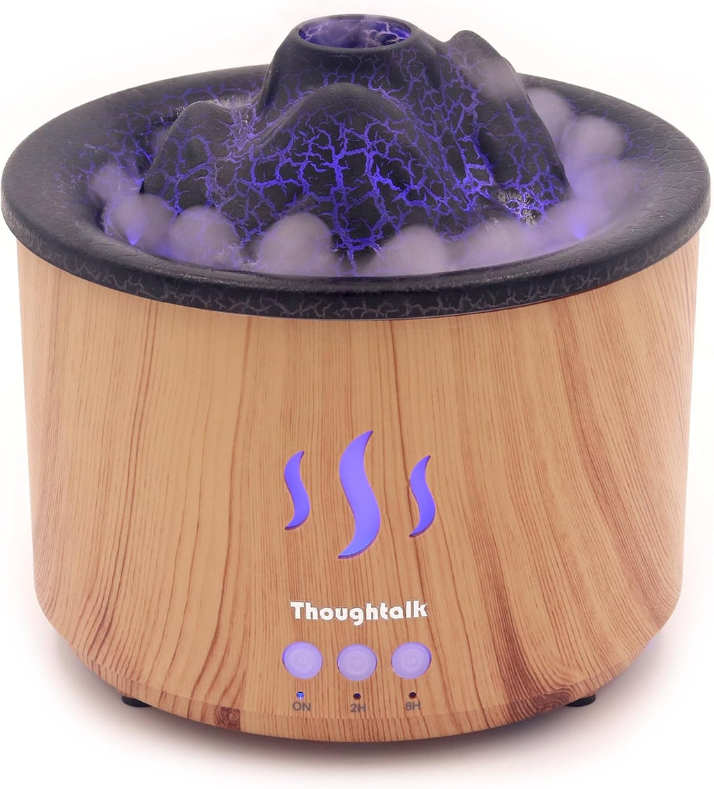Volcano Essential Oil Diffuser with Jellyfish Mist - 260ml Ultrasonic Aromatherapy Diffuser, Color-Changing LED, Quiet Operation, Auto Shut-Off - Wood Grain Humidifier & Night Light