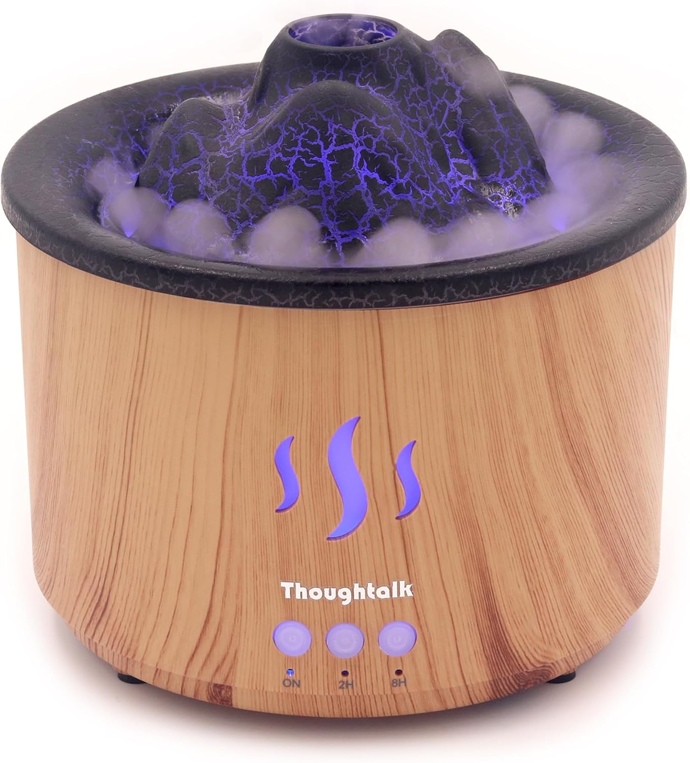 Volcano Essential Oil Diffuser with Jellyfish Mist - 260ml Ultrasonic Aromatherapy Diffuser, Color-Changing LED, Quiet Operation, Auto Shut-Off - Wood Grain Humidifier & Night Light