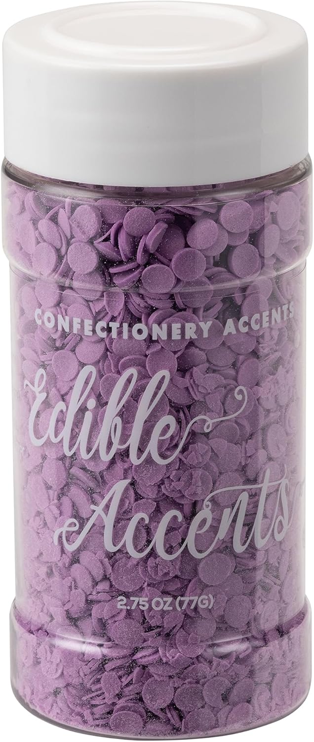 EDIBLE ACCENTS PURPLE SEQUINS - Confectionery Accents, Gluten Free, Egg Free, Nuts Free, Kosher, Fancy Sprinkles Medley Mix, For Baking, Decorating, Cookies, Cupcakes, Cakes, Great Topping, Jimmies, Sugar Shapes, 2.75oz