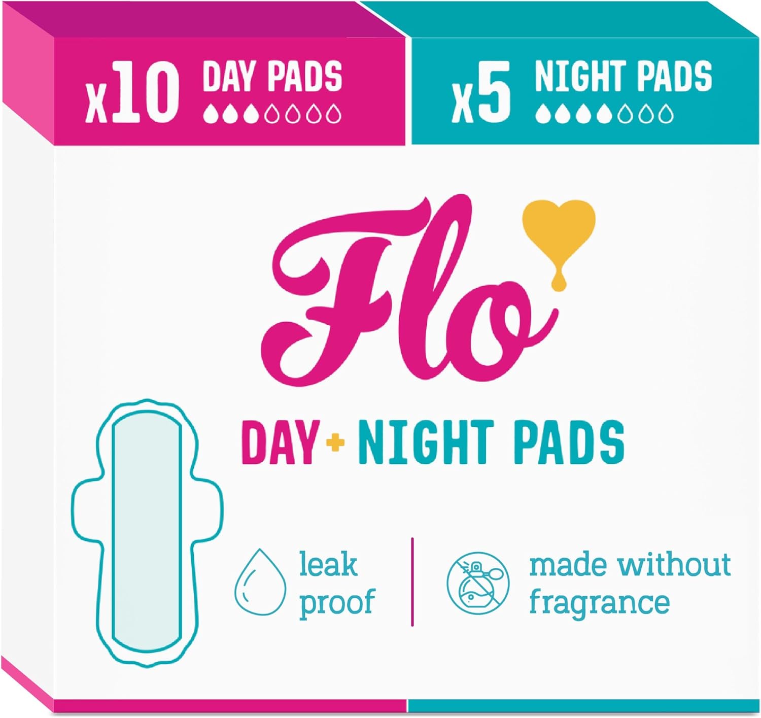 Flo - Day + Night Menstrual Pads (10 Day + 5 Night) - Organic Bamboo Period Pads for Women - Winged + Ultra Thin - Absorbent, Soft & Breathable - Plant Based - Vegan & Cruelty Free