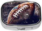American Football Pill Box for Pocket or Purse, 2 Compartment Small Pill Case, Portable Travel Pill Organizer Daily Pill Container with Mirror Metal Medicine Case Unique Gift