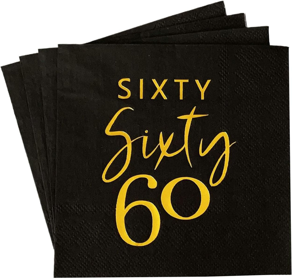 40pcs Black and Gold 60th Birthday Cocktail Napkins,60th Birthday Party Disposable Beverage Dessert Cake Table Decorations,Happy 60th Birthday Decorations for Men and Women