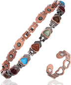 MagEnergy Copper Ankle Bracelet for Women & Lymphatic Drainage Ring, Turquoise 99.99% Pure Copper Magnetic Bracelet with 3500 Gauss Magnets, Adjustable