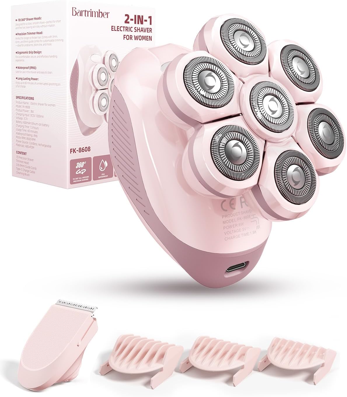 7D Electric Razors for Women: 2-in-1 Electric Shaver Trimmer for Ladies Flawless Legs & Full Body & Bikini - Waterproof Wet Dry Shaver w/LED Light & Travel Cap - Birthday Gifts for Wife Her