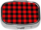Pill Box 2 Compartment Medicine Pill Case,Portable Medicine Tablet Vitamin Holder Organizer for Purse Pocket Travel Gifts(1 Pack,Red Black Buffalo Checkered Plaid)